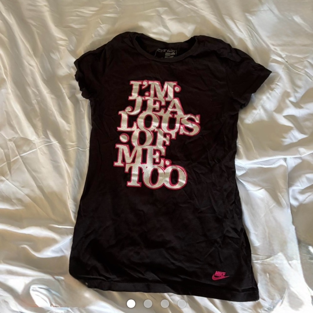 Nike Black Tee with Pink and White Text